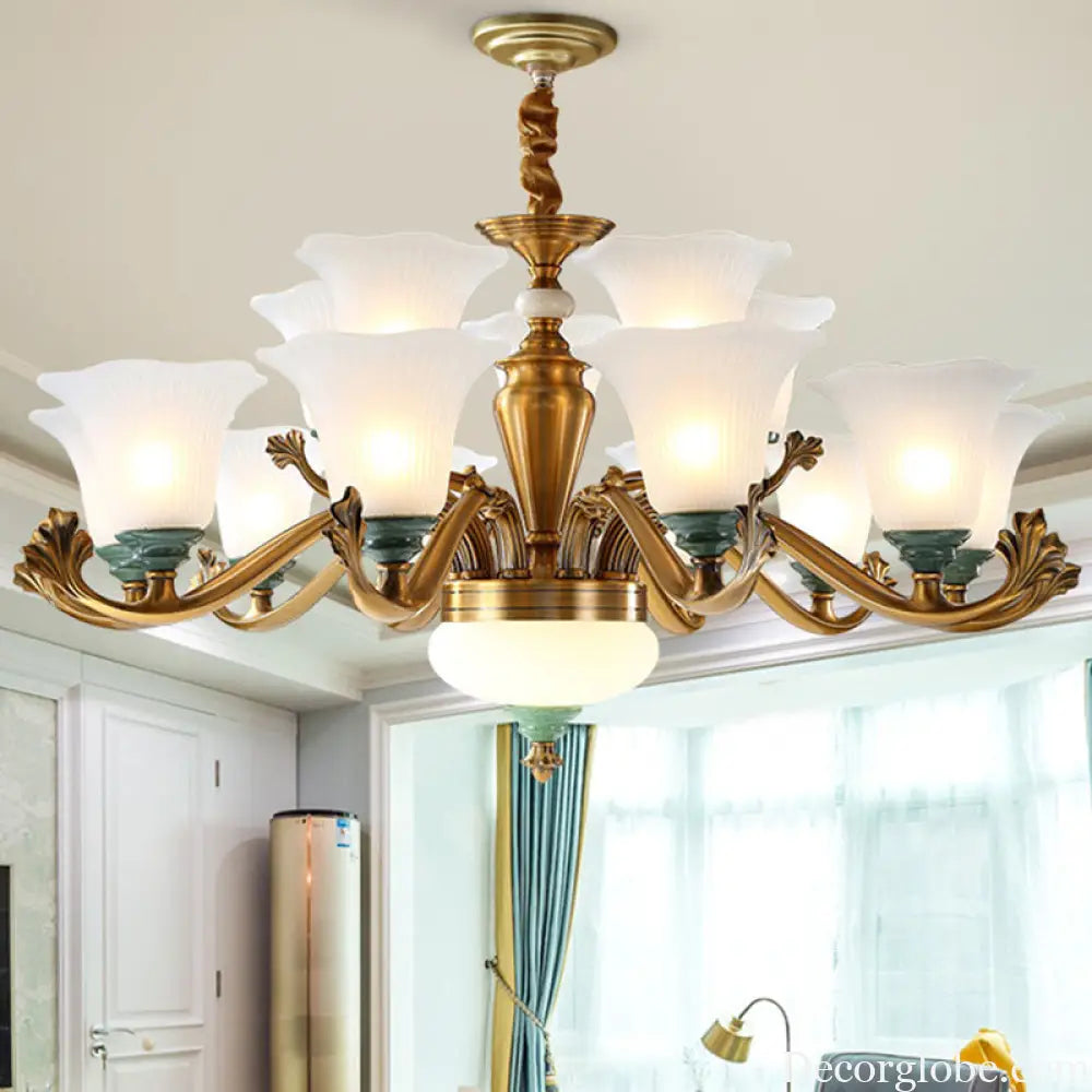 Sleek Opal Glass Pendant Chandelier with Brass Suspension - Perfect for Dining Rooms