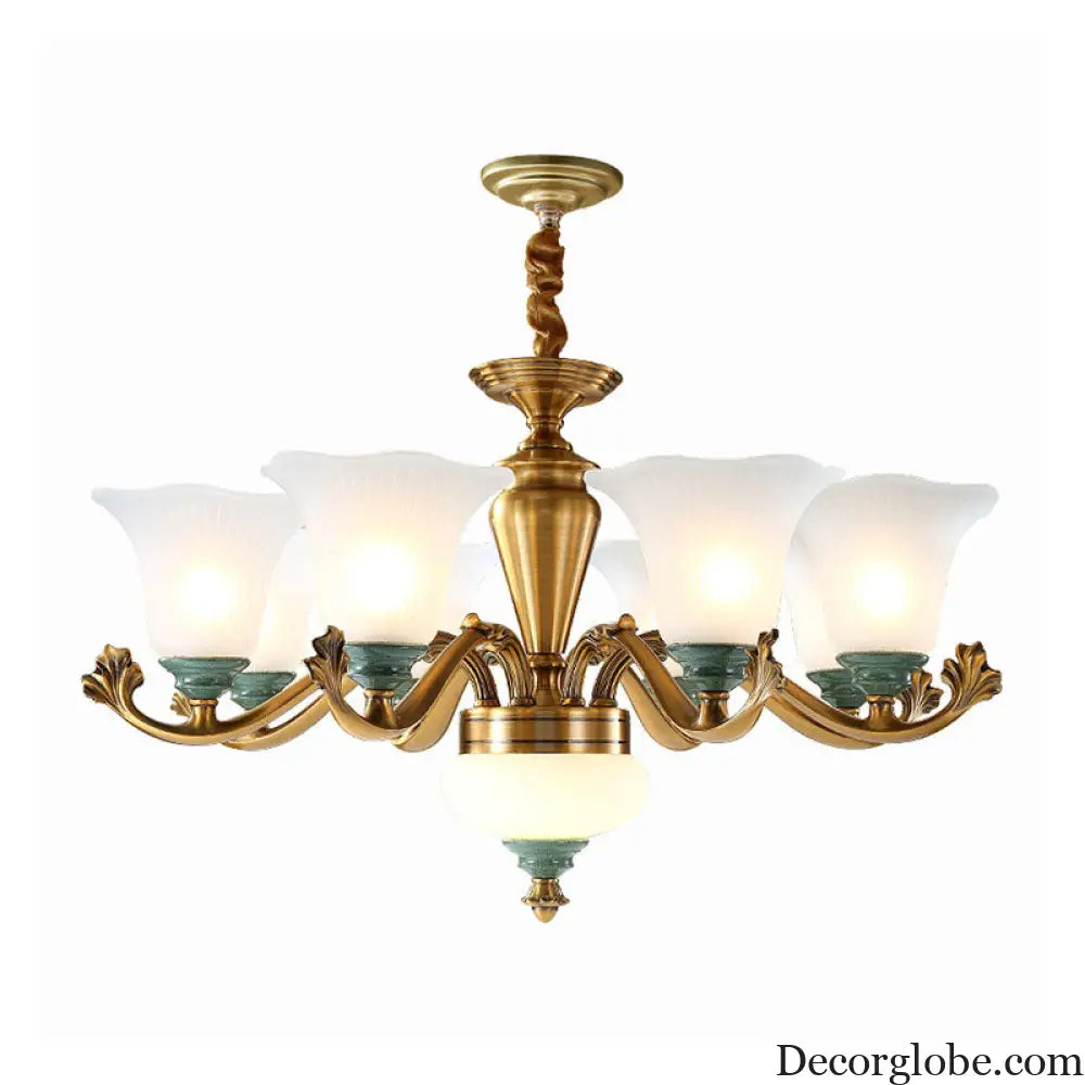 Sleek Opal Glass Pendant Chandelier with Brass Suspension - Perfect for Dining Rooms
