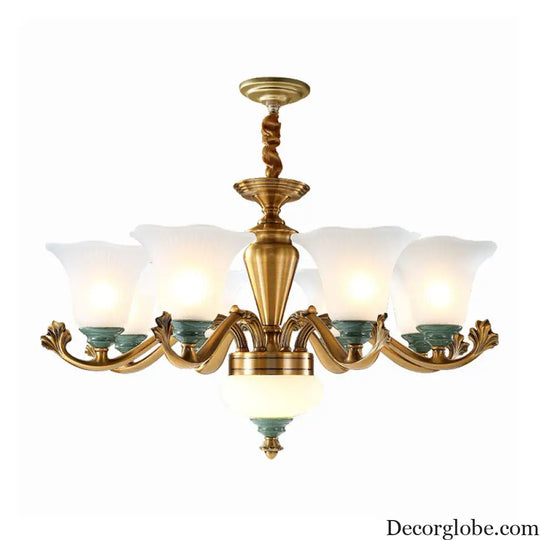 Sleek Opal Glass Pendant Chandelier with Brass Suspension - Perfect for Dining Rooms