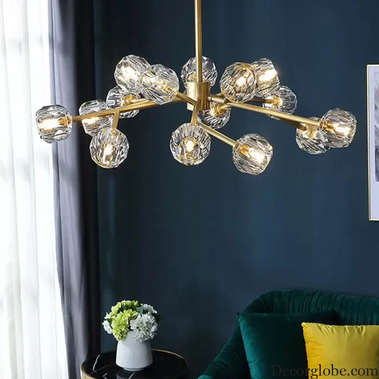 Modern Beveled Crystal Ball Chandelier - 6/15/18-Bulb Brass Living Room Lighting Fixture