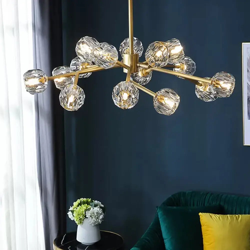 Modern Beveled Crystal Ball Chandelier - 6/15/18-Bulb Brass Living Room Lighting Fixture 15 / Brass