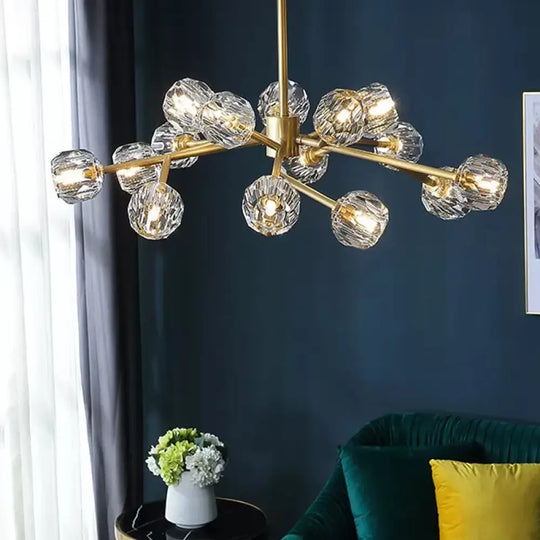 Modern Beveled Crystal Ball Chandelier - 6/15/18-Bulb Brass Living Room Lighting Fixture 15 / Brass