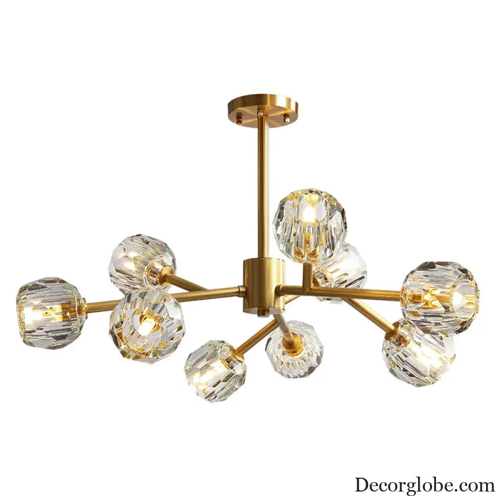 Modern Beveled Crystal Ball Chandelier - 6/15/18-Bulb Brass Living Room Lighting Fixture