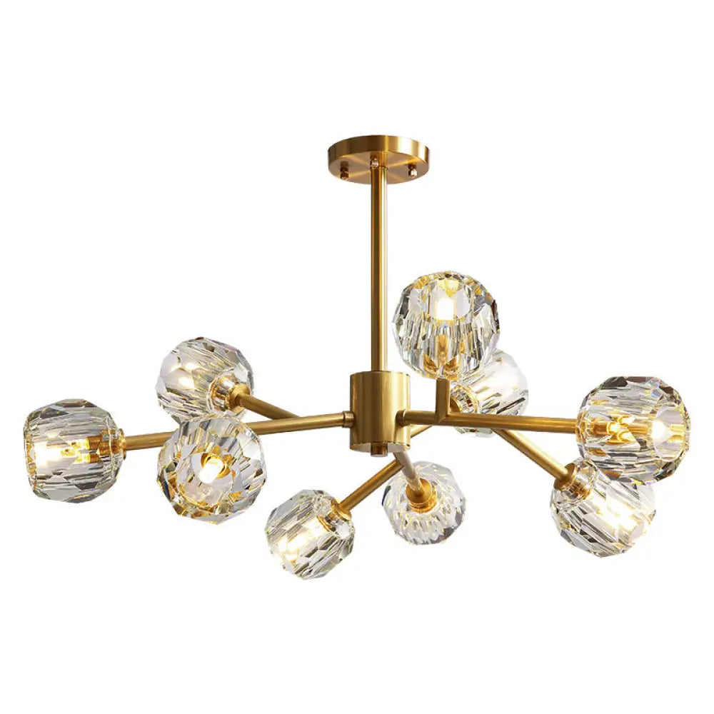 Modern Beveled Crystal Ball Chandelier - 6/15/18-Bulb Brass Living Room Lighting Fixture 9 / Brass