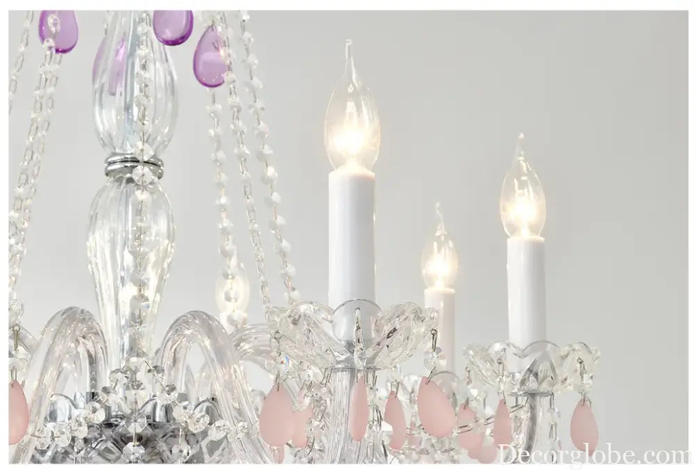 Modern Clear Purple Crystal Chandelier Lustre Crystal Chandelier Decora Candle 6arms Lustres De Cristal Chandelier AC