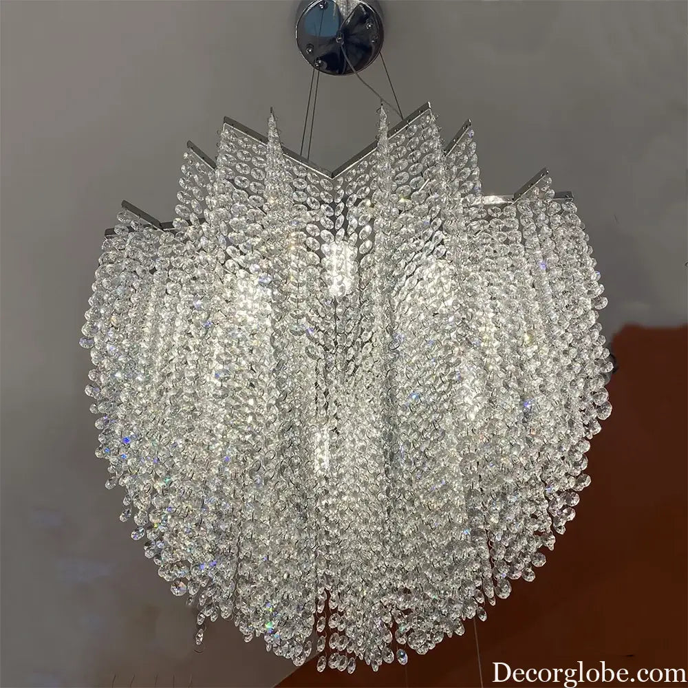Modern Crystal Chandelier - Luxury Staircase Illumination with Chrome Accents and LED Elegance - DecorGlobe