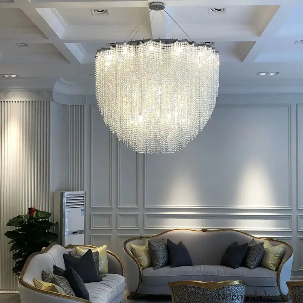 Modern Crystal Chandelier - Luxury Staircase Illumination with Chrome Accents and LED Elegance - DecorGlobe