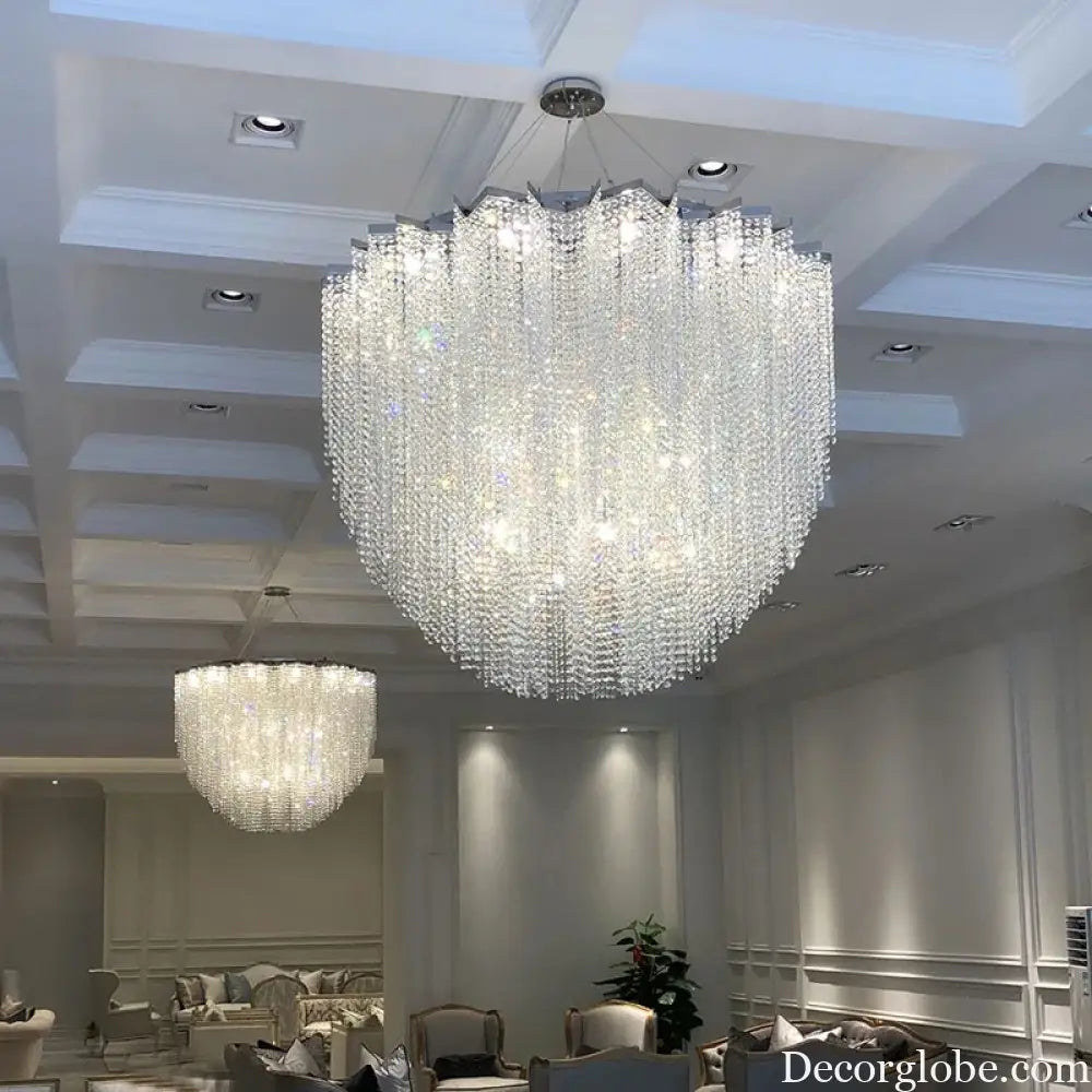 Modern Crystal Chandelier - Luxury Staircase Illumination with Chrome Accents and LED Elegance - DecorGlobe