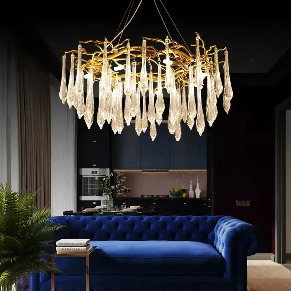 Modern Crystal Chandeliers - Luxury Living and Dining Room Lighting with Bar Design, Featuring Branch Pendant Lights and Crystal Water Drop Accents - DecorGlobe