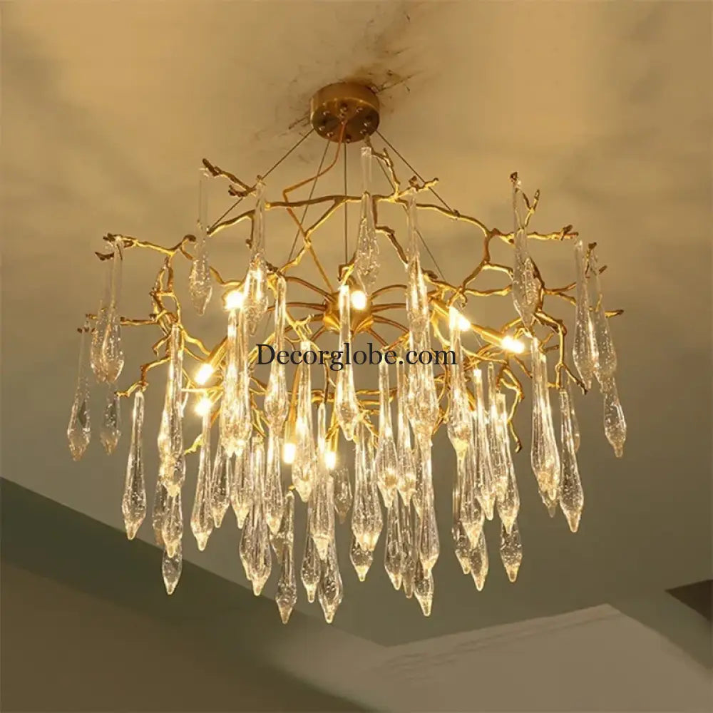 Modern Crystal Chandeliers - Luxury Living and Dining Room Lighting with Bar Design, Featuring Branch Pendant Lights and Crystal Water Drop Accents - DecorGlobe