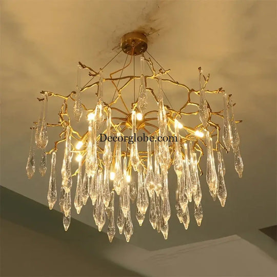 Modern Crystal Chandeliers - Luxury Living and Dining Room Lighting with Bar Design, Featuring Branch Pendant Lights and Crystal Water Drop Accents - DecorGlobe