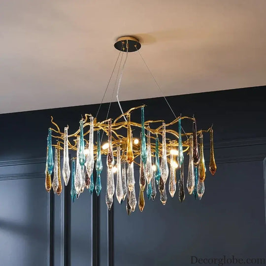Modern Crystal Chandeliers - Luxury Living and Dining Room Lighting with Bar Design, Featuring Branch Pendant Lights and Crystal Water Drop Accents - DecorGlobe