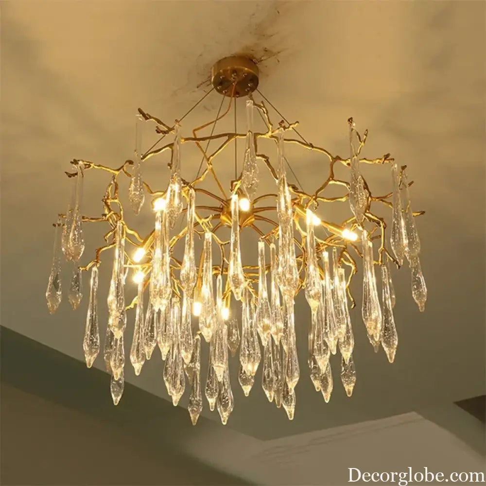 Modern Crystal Chandeliers - Luxury Living and Dining Room Lighting with Bar Design, Featuring Branch Pendant Lights and Crystal Water Drop Accents - DecorGlobe