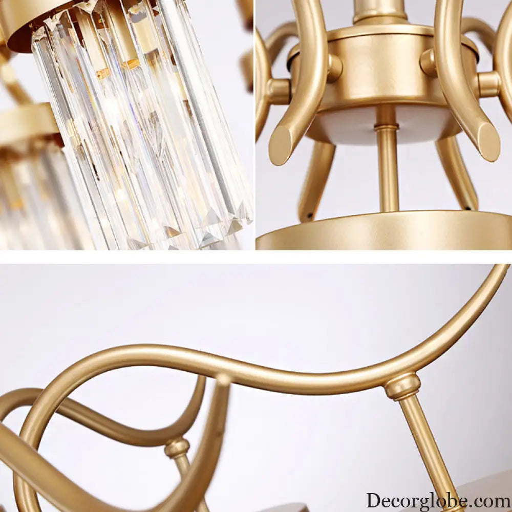 Modern Crystal Cylindrical Chandelier Light with Brass Finish - 7/9-Head Hanging Ceiling Light