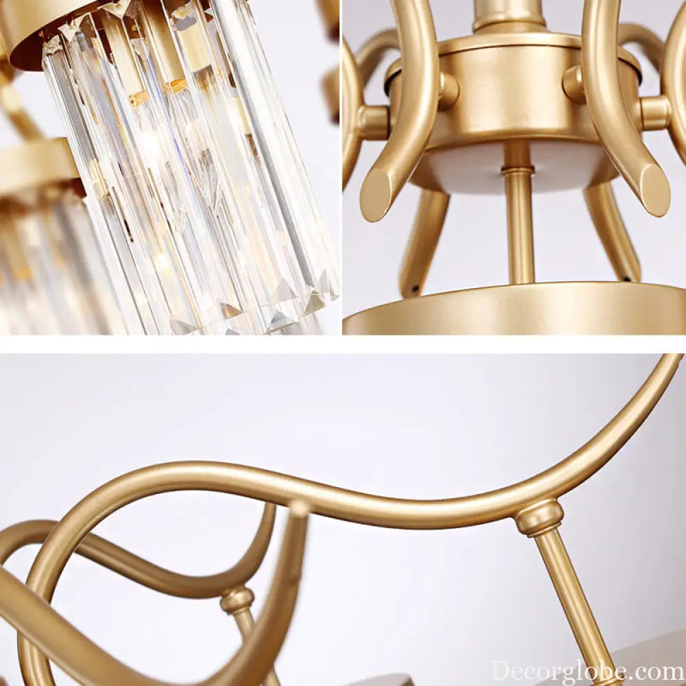 Modern Crystal Cylindrical Chandelier Light with Brass Finish - 7/9-Head Hanging Ceiling Light