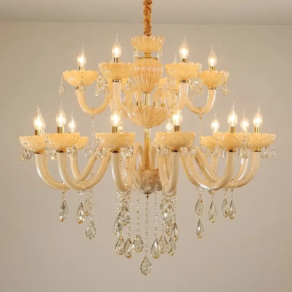 Modern Glass Candle Crystal Chandelier for Living Room and Hotel 18 lights / A style / Warm light Chandelier