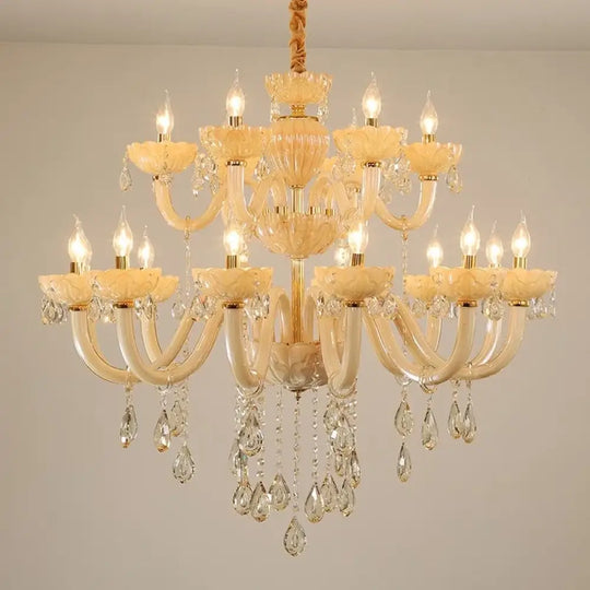 Modern Glass Candle Crystal Chandelier for Living Room and Hotel 18 lights / A style / Warm light Chandelier