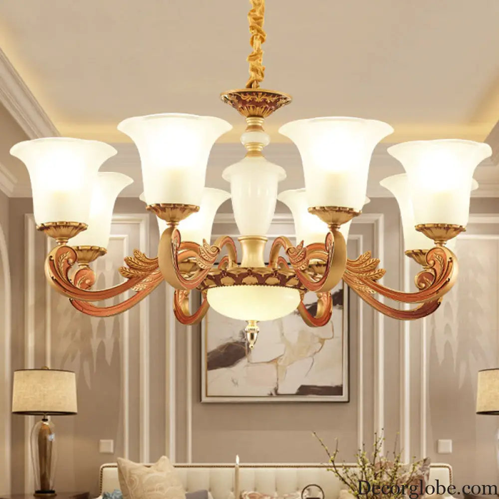 Gold Pendant Chandelier with Frosted Glass for Modern Bedroom Lighting