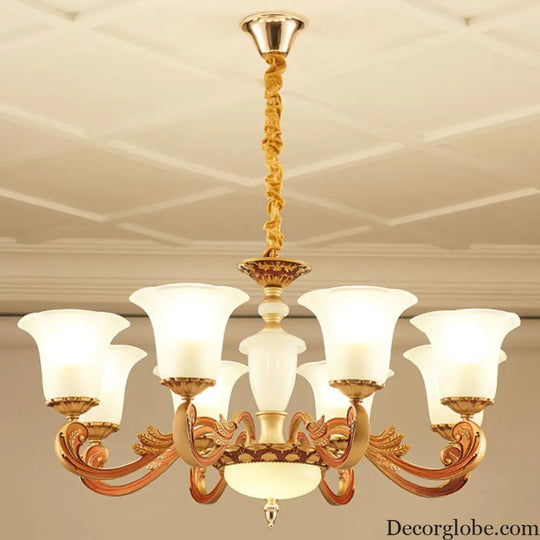 Gold Pendant Chandelier with Frosted Glass for Modern Bedroom Lighting
