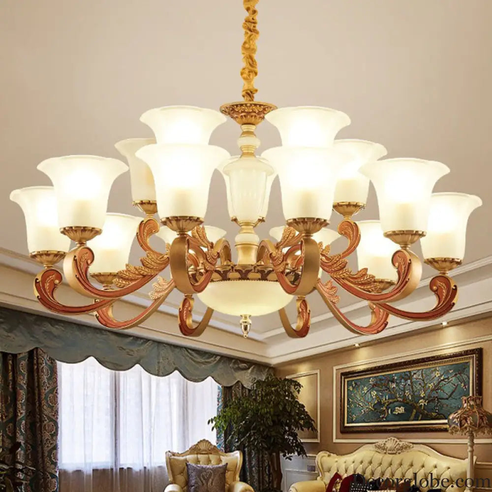 Gold Pendant Chandelier with Frosted Glass for Modern Bedroom Lighting