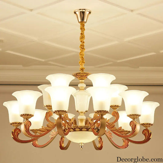 Gold Pendant Chandelier with Frosted Glass for Modern Bedroom Lighting