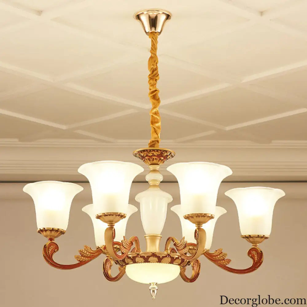 Gold Pendant Chandelier with Frosted Glass for Modern Bedroom Lighting