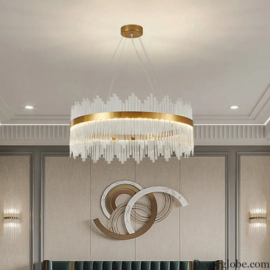 Adjustable Glass Crystal Drum Chandelier Pendant Light for Modern Living Rooms