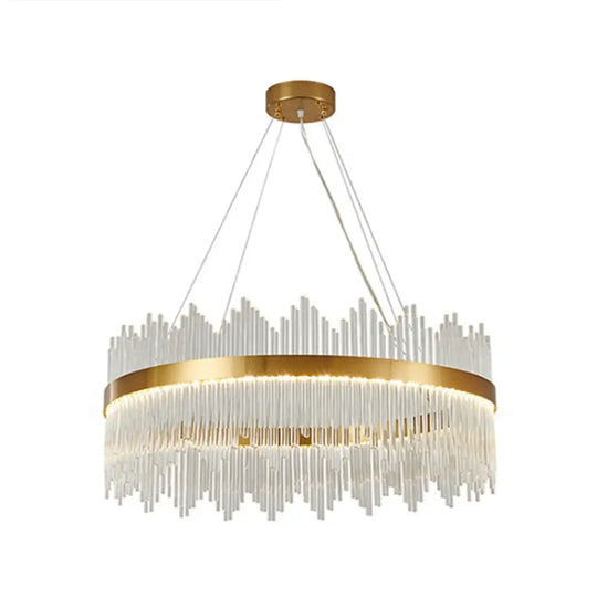 Adjustable Glass Crystal Drum Chandelier Pendant Light for Modern Living Rooms Gold / 39.5’’ / Round