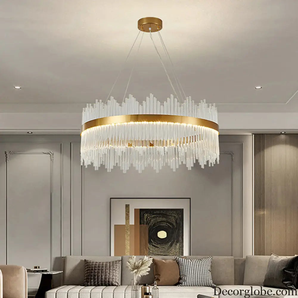 Adjustable Glass Crystal Drum Chandelier Pendant Light for Modern Living Rooms