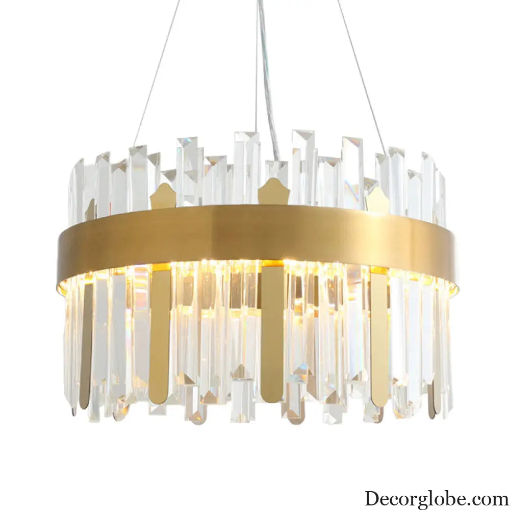 Modern Cut Crystal LED Gold Drum Chandelier for Dining Room Gold