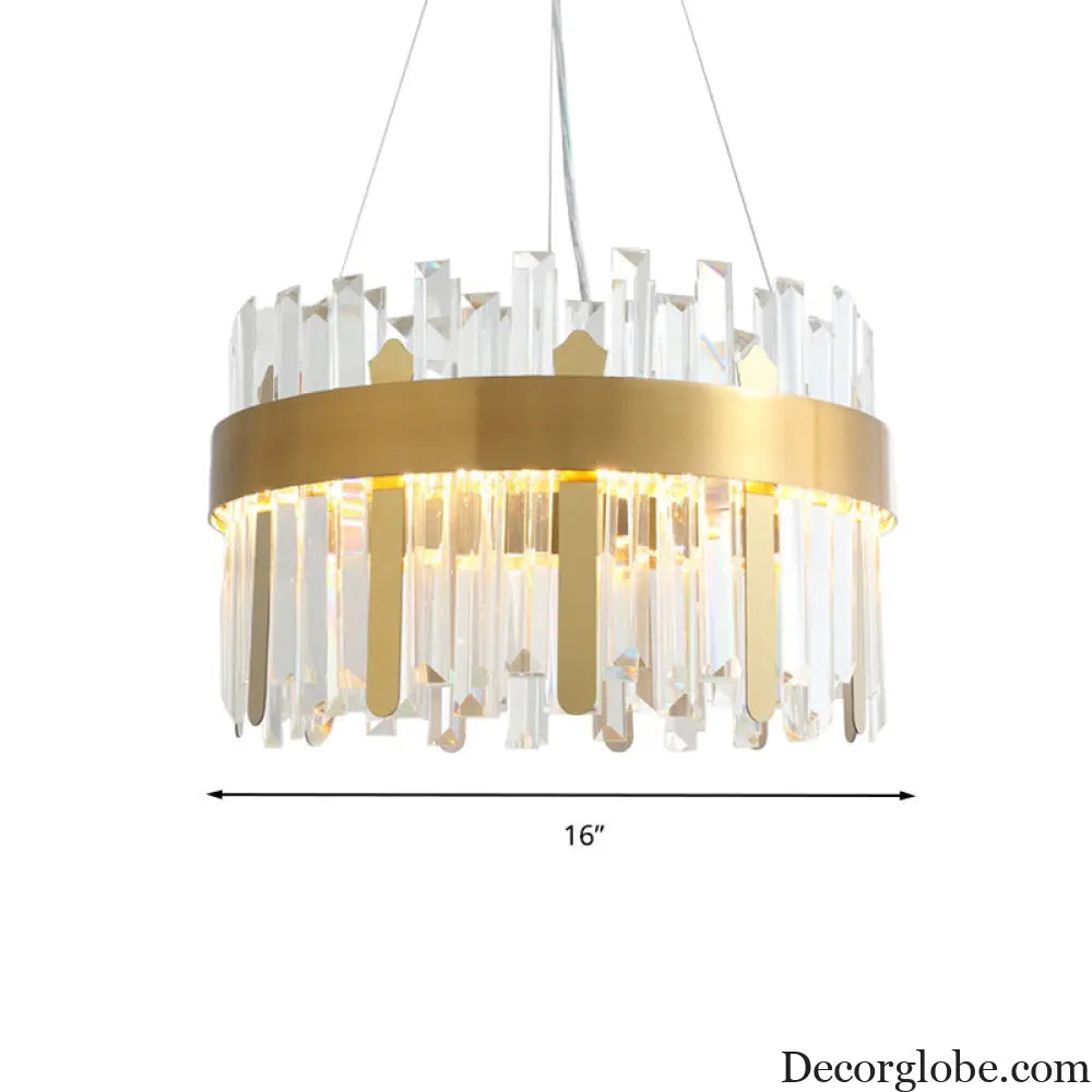 Modern Cut Crystal LED Gold Drum Chandelier for Dining Room Gold