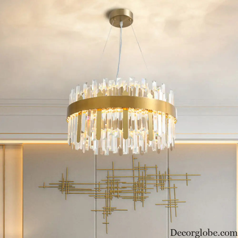 Modern Cut Crystal LED Gold Drum Chandelier for Dining Room Gold