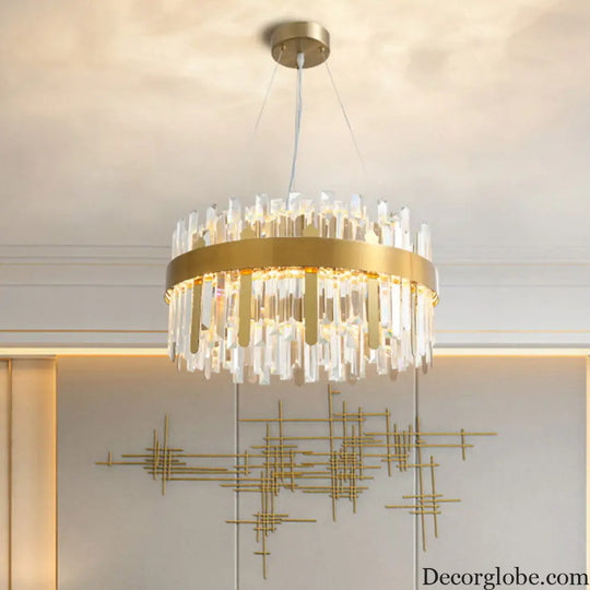 Modern Cut Crystal LED Gold Drum Chandelier for Dining Room Gold