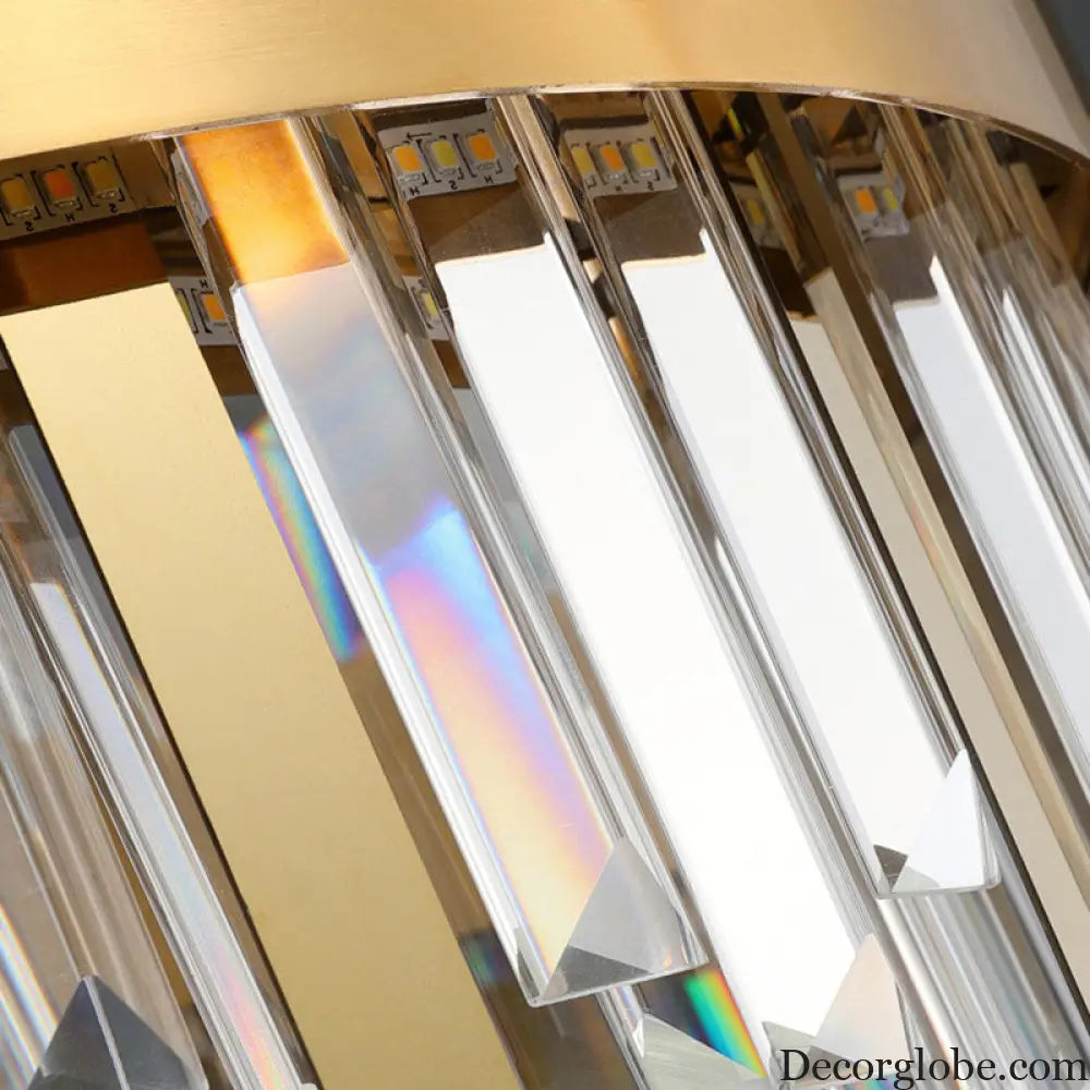 Modern Cut Crystal LED Gold Drum Chandelier for Dining Room Gold