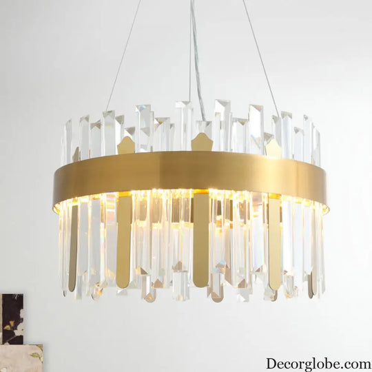 Modern Cut Crystal LED Gold Drum Chandelier for Dining Room Gold