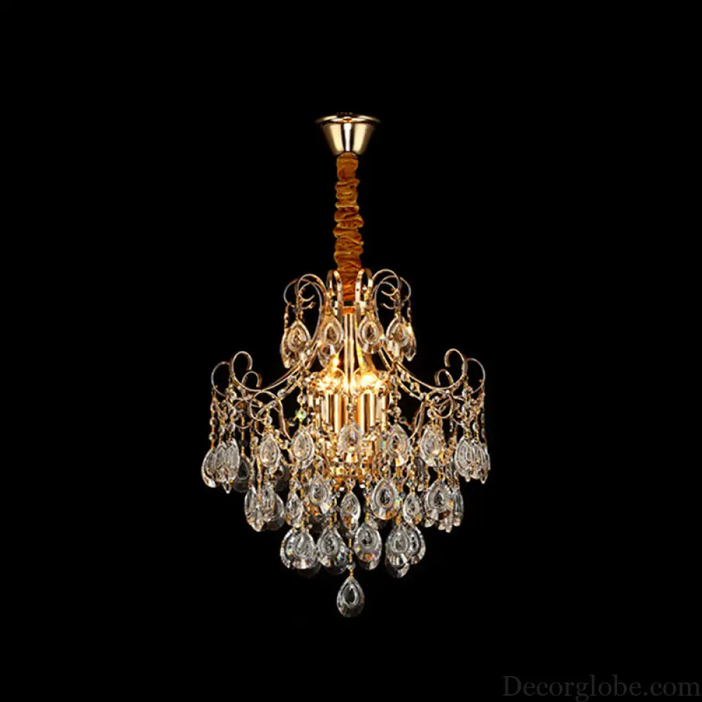 Gold Industrial Geometric Chandelier with Crystal Teardrop Shade - 5/6/8 Bulb Pendant Light