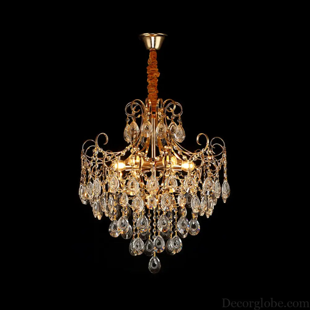 Gold Industrial Geometric Chandelier with Crystal Teardrop Shade - 5/6/8 Bulb Pendant Light