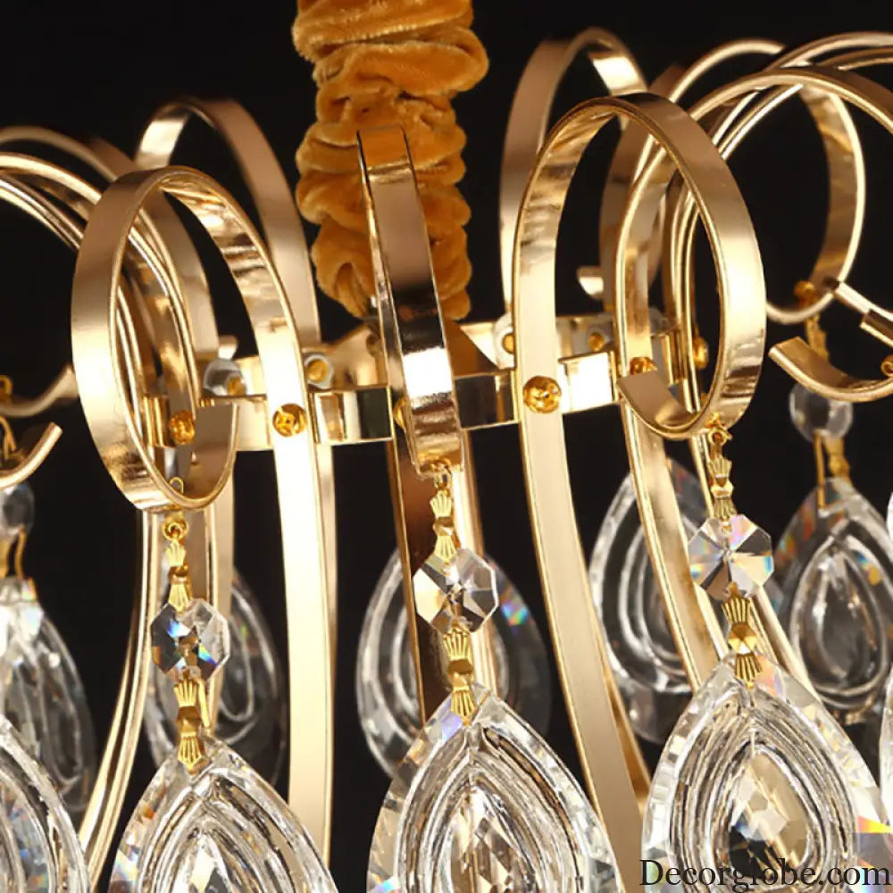 Gold Industrial Geometric Chandelier with Crystal Teardrop Shade - 5/6/8 Bulb Pendant Light