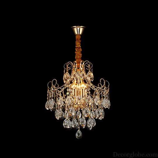 Gold Industrial Geometric Chandelier with Crystal Teardrop Shade - 5/6/8 Bulb Pendant Light