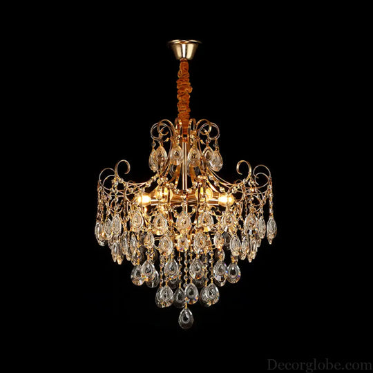 Gold Industrial Geometric Chandelier with Crystal Teardrop Shade - 5/6/8 Bulb Pendant Light