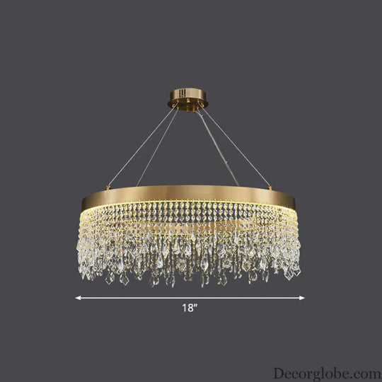Modern LED Chandelier with Crystal Drapes and Stainless Steel Ring Shape