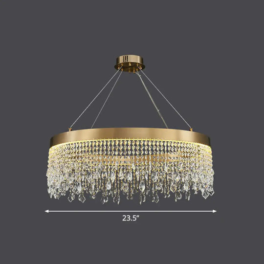 Modern LED Chandelier with Crystal Drapes and Stainless Steel Ring Shape Gold / 23.5’’