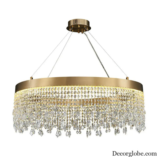 Modern LED Chandelier with Crystal Drapes and Stainless Steel Ring Shape
