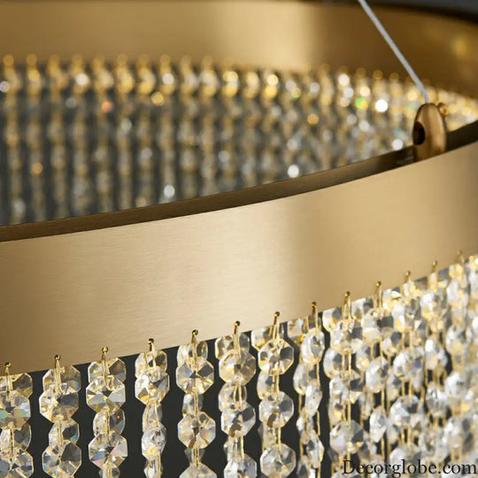 Modern LED Chandelier with Crystal Drapes and Stainless Steel Ring Shape