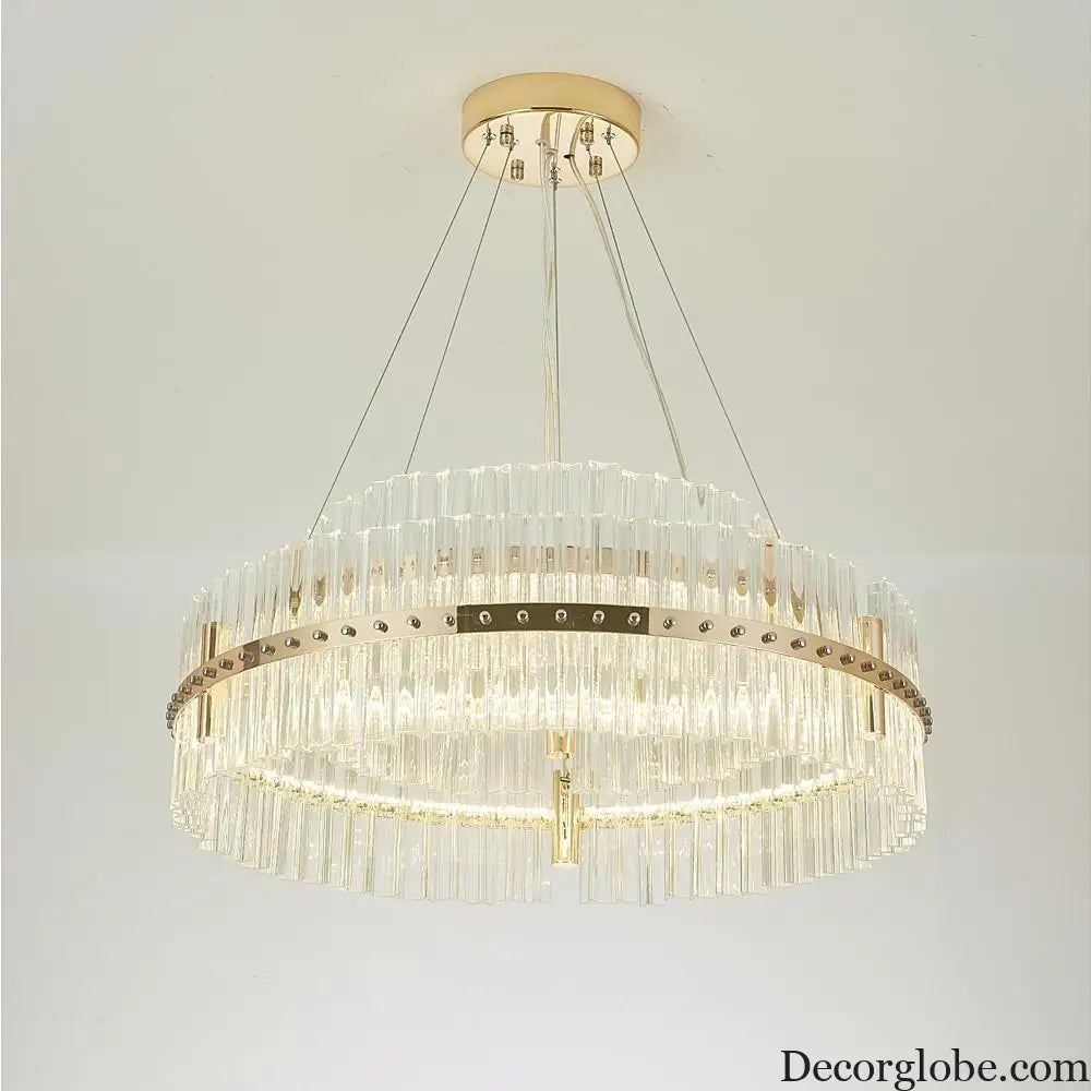 Modern Luxury Round Crystal LED Chandelier – Gold Finish Single Tier Lighting > Ceiling lights > Chandeliers
