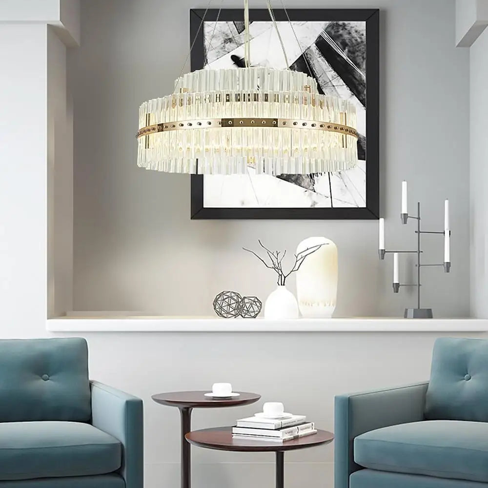 Modern Luxury Round Crystal LED Chandelier – Gold Finish Single Tier Warm White / 16’’ Lighting > Ceiling lights >