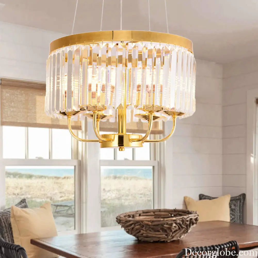 Modern Gold Round Chandelier with Rectangular-Cut Crystal Ceiling Light - 6/8/12 Lights 18’’/31.5’’ Wide