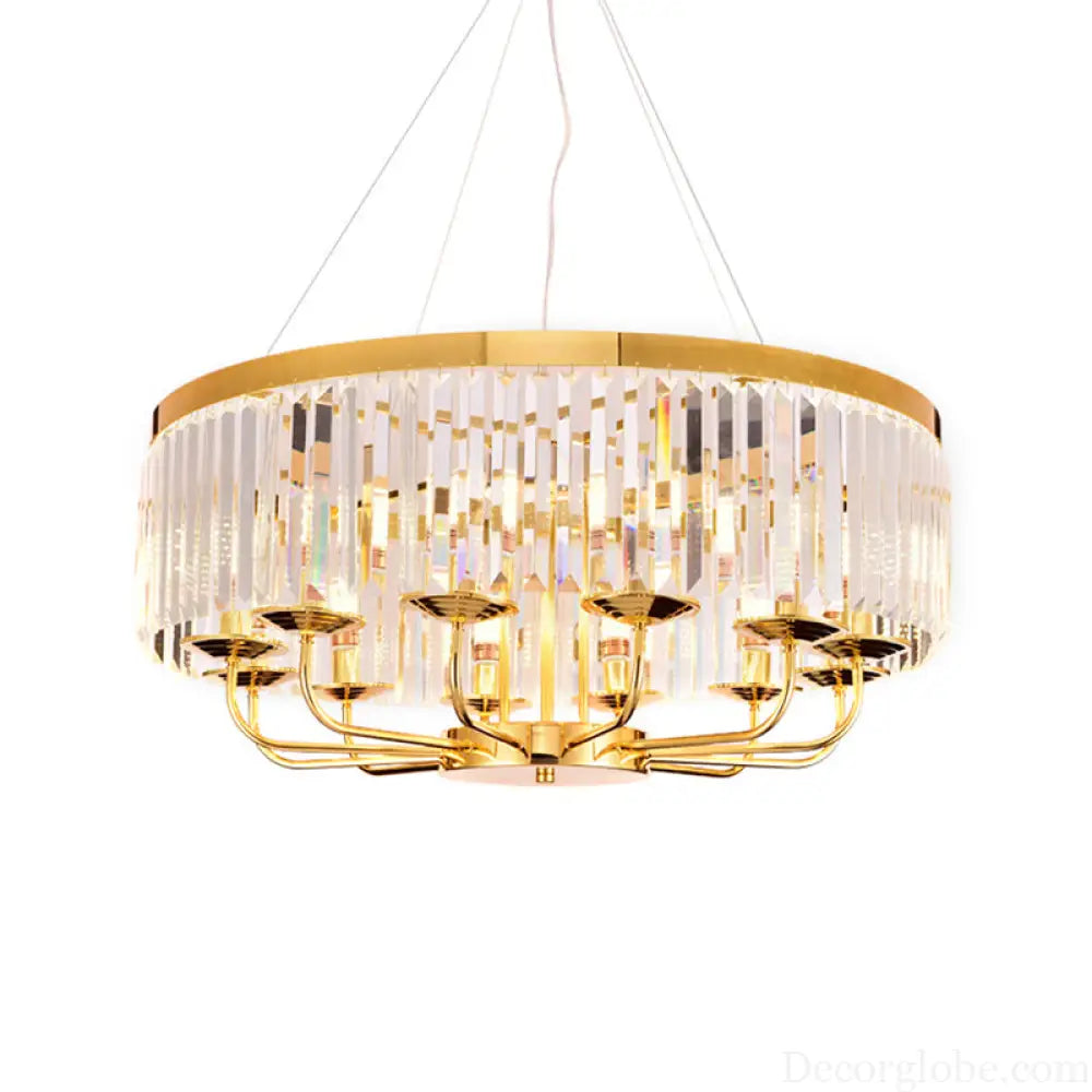 Modern Gold Round Chandelier with Rectangular-Cut Crystal Ceiling Light - 6/8/12 Lights 18’’/31.5’’ Wide