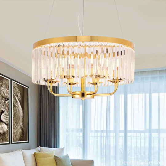 Modern Gold Round Chandelier with Rectangular-Cut Crystal Ceiling Light - 6/8/12 Lights 18’’/31.5’’ Wide