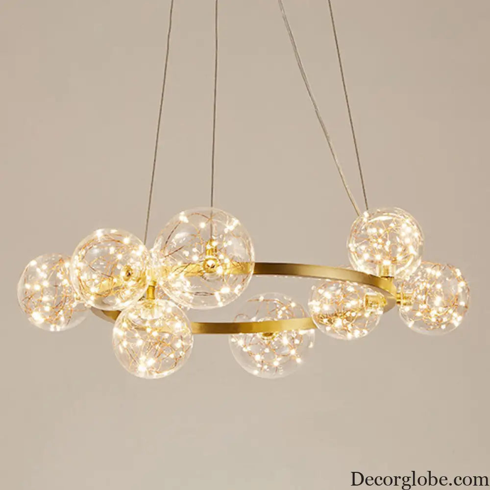 Modern Gold Glass Starry LED Bedroom Chandelier - Orb Ceiling Lamp